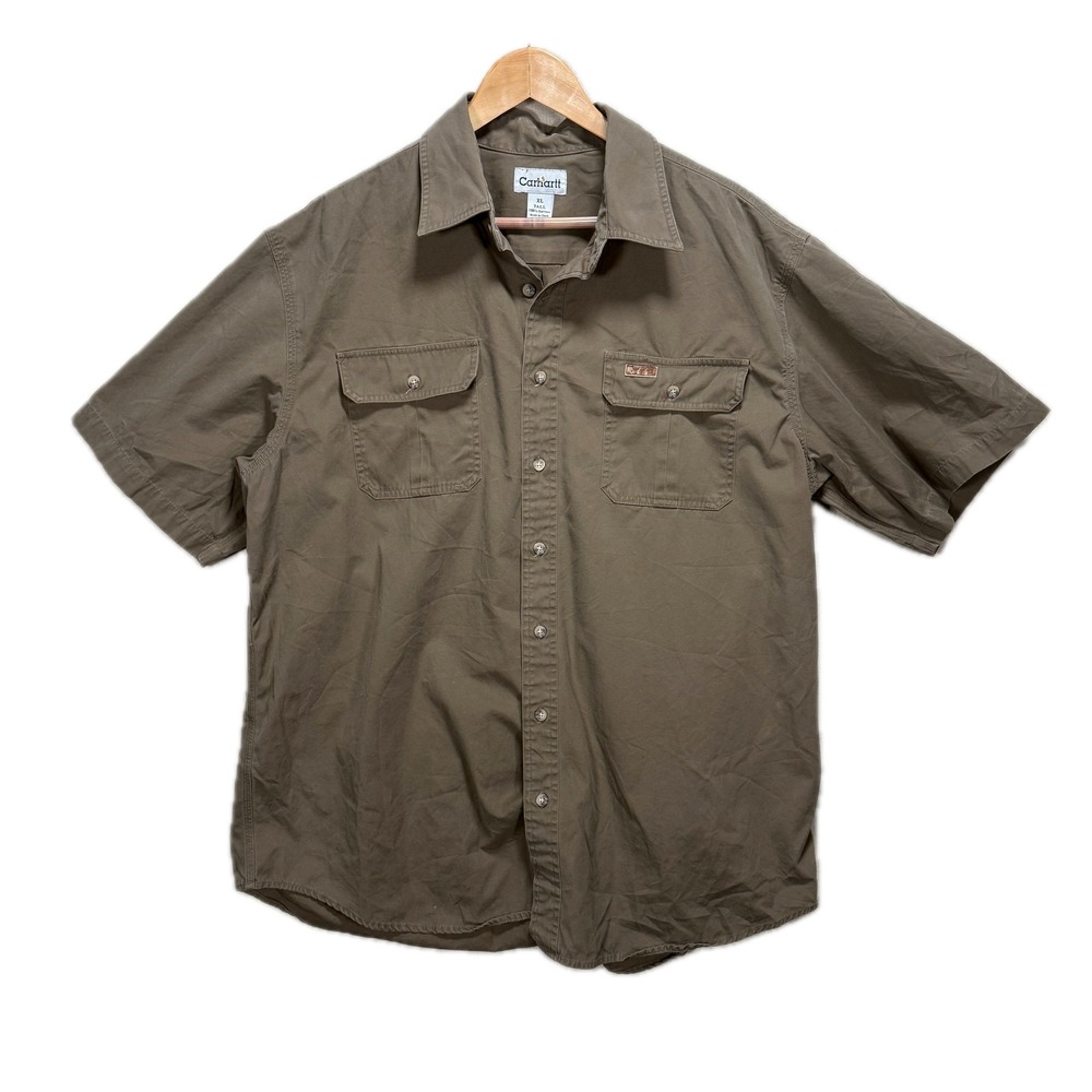 Carhartt Shirt Men's‎ 3XL Khaki Tan Button Up Short Sleeve Workwear Cotton Big